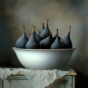 Modern still life of a bowl of figs