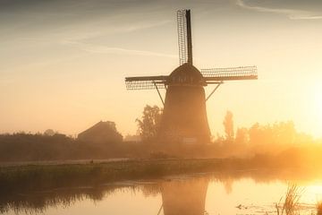 Mühle im Nebel von Björn van den Berg