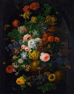 A still life of flowers in a vase with butterflies, Johann Baptist Drechsler