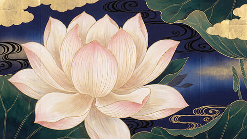 Japan Lotus – Goldene Eleganz im Mondlicht