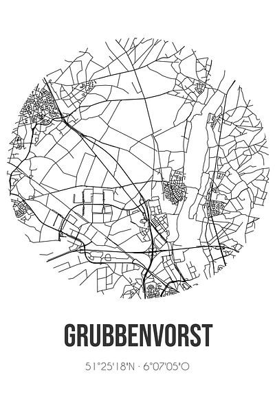 Grubbenvorst (Limburg) | Map | Black and White by Prints of Place