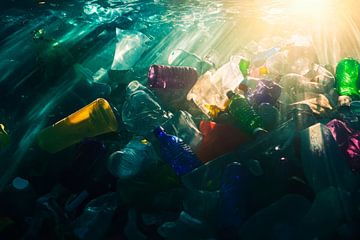 Vervuild water met plastic afval - Dystopisch van Poster Art Shop