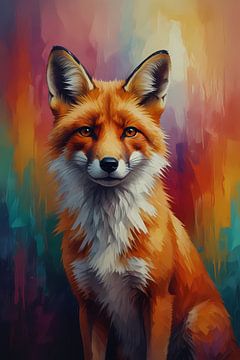Ausdrucksstarker Fuchs in leuchtenden Farben von De Muurdecoratie