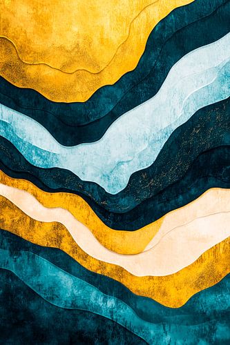 Paysage abstrait en or et bleu