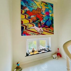 Klantfoto: Kuifje en Bobbie van de trap van Frans Mandigers, op canvas
