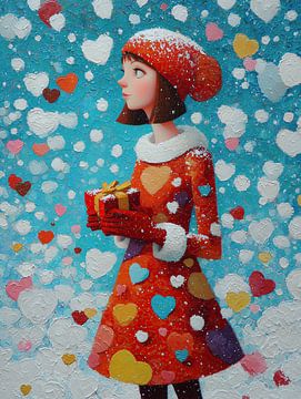 Christmas girl | Red Hat Gift by ARTEO Paintings