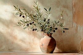 Rameau d'olivier dans un vase en terre cuite sur Imperial Art House
