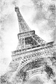 PARIJS eiffeltoren | aquarel in zwart en wit van Melanie Viola