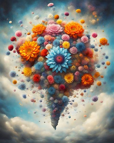 Een boeket van bloemen zwevend door het heelal-1