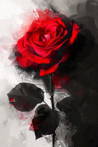 Expressieve rode roos met abstracte achtergrond