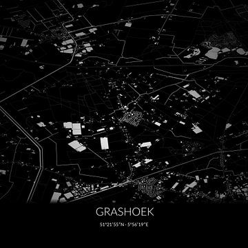 Black-and-white map of Grashoek, Limburg. by Rezona