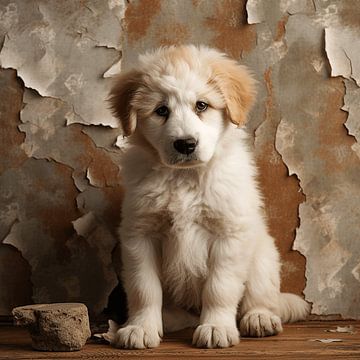 Le curieux chiot de montagne des Pyrénées sur Karina Brouwer