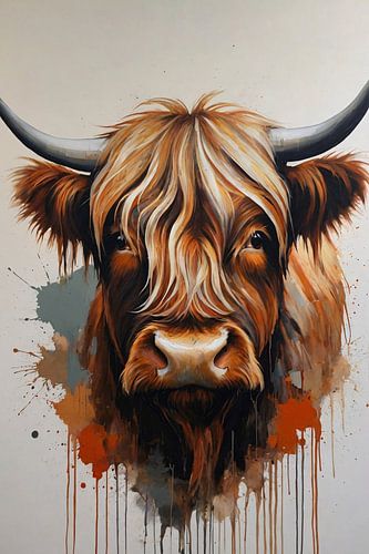 Abstracte Highland Koe in Kleurrijke Stijl