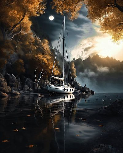 Sailboat under the full moon