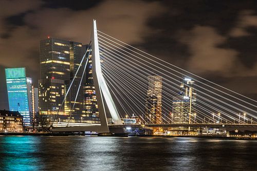 25 years of The Swan, Erasmus bridge in Rotterdam, in the evening