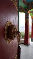 Wooden entry door to Buddhist Monestary, Himalaya Pradesh, North India