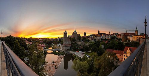 Bautzen old town panorama at sunset