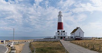 Panorama of the Isle of Portland bill lighthouse at Weymouth Dorset coast England UK with cloudy ski by Leoniek van der Vliet