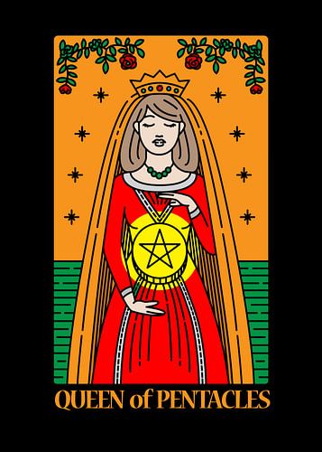Königin der Münzen Tarotkarte Spirituelle Wanddeko Kunstdruck