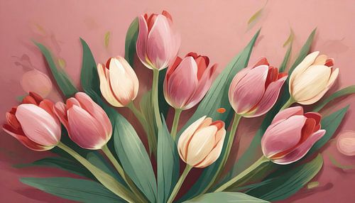 Tulipes printanières Fleurs sur fond rose