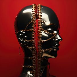 Digital created very beautiful sexy woman with bizarre fetish mask in high fashion style by Art Bizarre