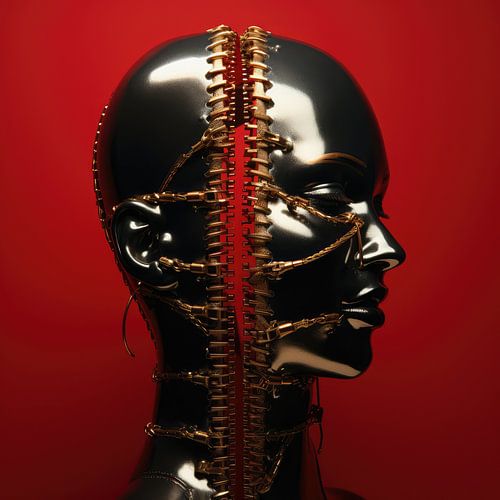 Digitaal creëerde hele mooie sexy vrouw met bizar fetisj masker in high fashion stijl