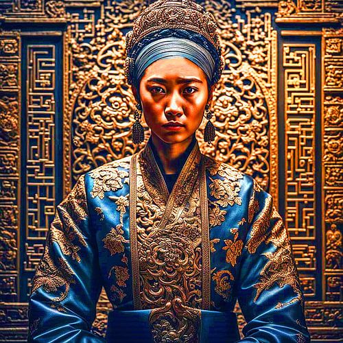 Beauté orientale en or et bleu.