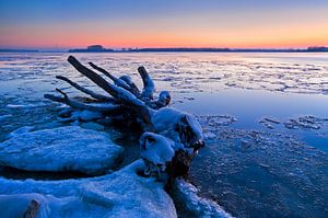 Hollands Landschap, winterlandschap bij zonsopkomst of zonsopgang, Dordrecht, Nederland van Frank Peters