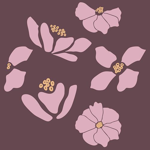 Bloemenmarkt. Moderne botanische kunst in wijnrood, roze, geel