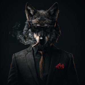 Wolf mit Zigarre und Sonnenbrille
