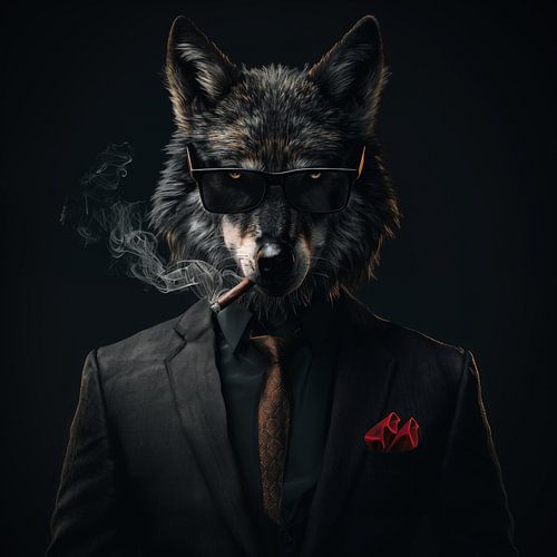 Wolf met sigaar en zonnebril