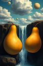 Kunst met fruit in het landschap Dali stijl van Egon Zitter thumbnail