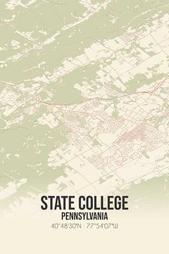 Vintage landkaart van State College (Pennsylvania), USA. van Rezona