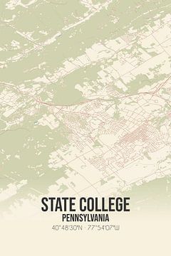 Vintage landkaart van State College (Pennsylvania), USA. van MijnStadsPoster