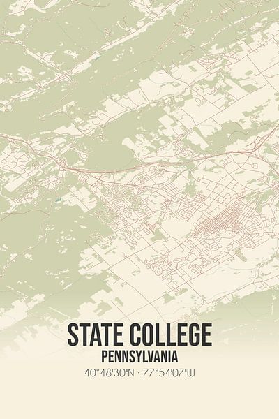 Vieille carte de State College (Pennsylvanie), USA. par Affiches de lieux
