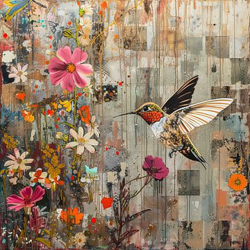 Peinture d'un colibri coloré sur Caprices d'Art