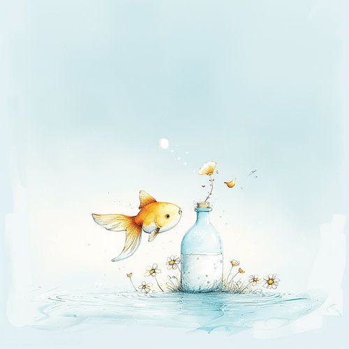 Goldfish in the Splendid Depth meets a bottle of flowers