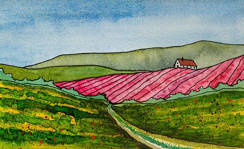 The colourful French countryside | Watercolour painting by WatercolorWall
