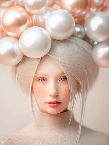 A dreamy portrait of a girl with pearls in soft shades
