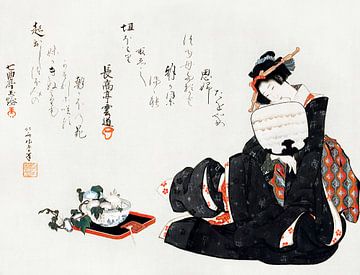 Japanse kunst ukiyo-e. Japanse vrouw door Hokusai. Vintage houtsnede print van Dina Dankers