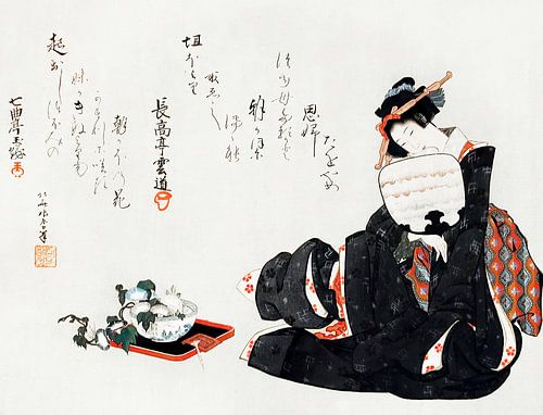 Japanese art ukiyo-e. Japanese woman by Hokusai. Vintage woodblock print by Dina Dankers