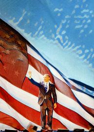 Former President Barack Obama in front of the US flag. by Rick Nederstigt