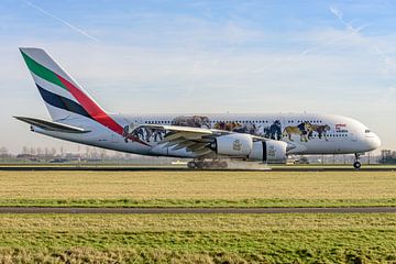 Emirates Airbus A380 met United for Wildlife livery.