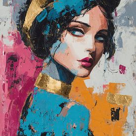 Frau Gold | Bunte Dame in Gold von ARTEO Gemälde