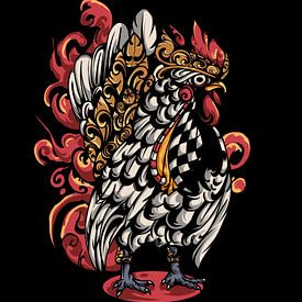 kate chicken, gecombineerd met Balinese ornamenten, produceert werken met de Indonesische Balinese c van Rofis art