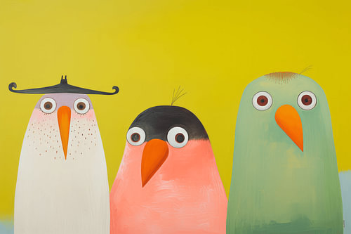 Colourful happy birds