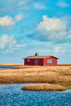 Rood huisje aan de Deense kust van Florian Kunde