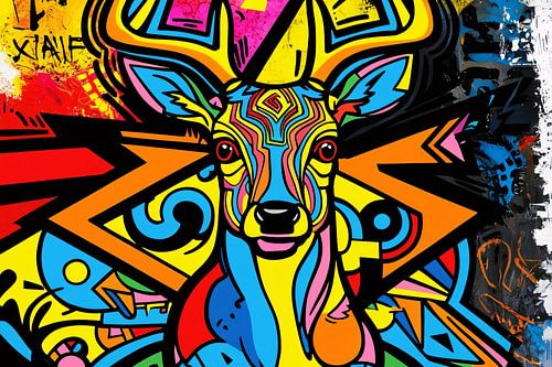 Kleurrijke popart hertenafbeelding