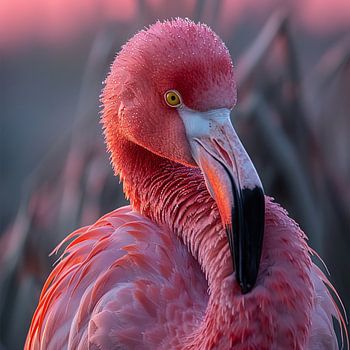 Pink Flamingo Bird Close Up Portrait