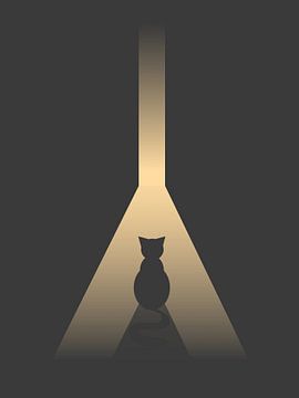 Silhouette de chat minimaliste sous la lumière - Moody Modern Wall Art
